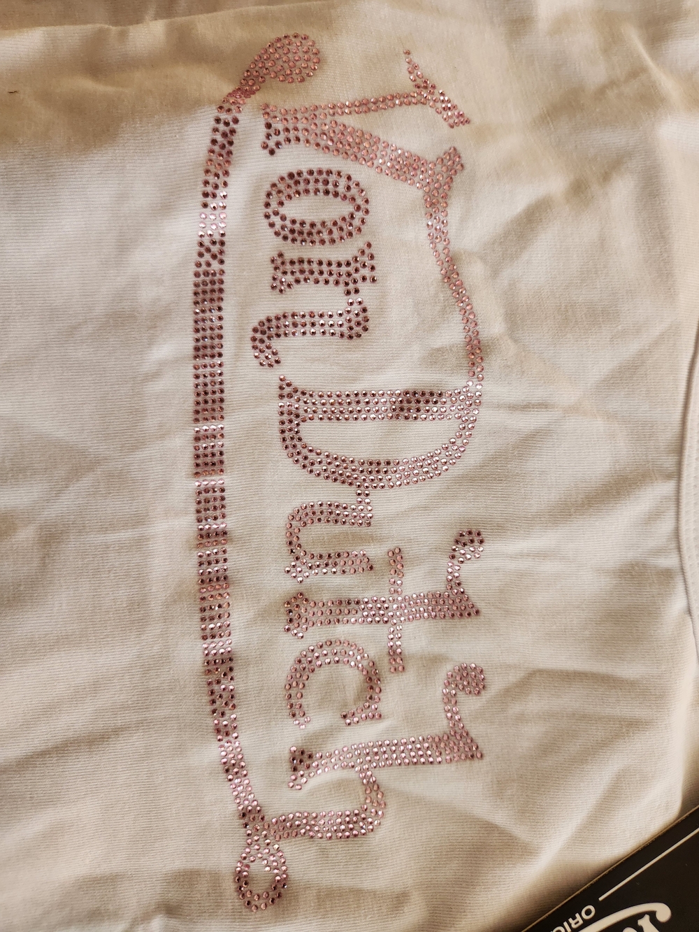 Von Dutch White Tee with Pink Rhinestone Classic Baby Tee - Picture 3 of 4